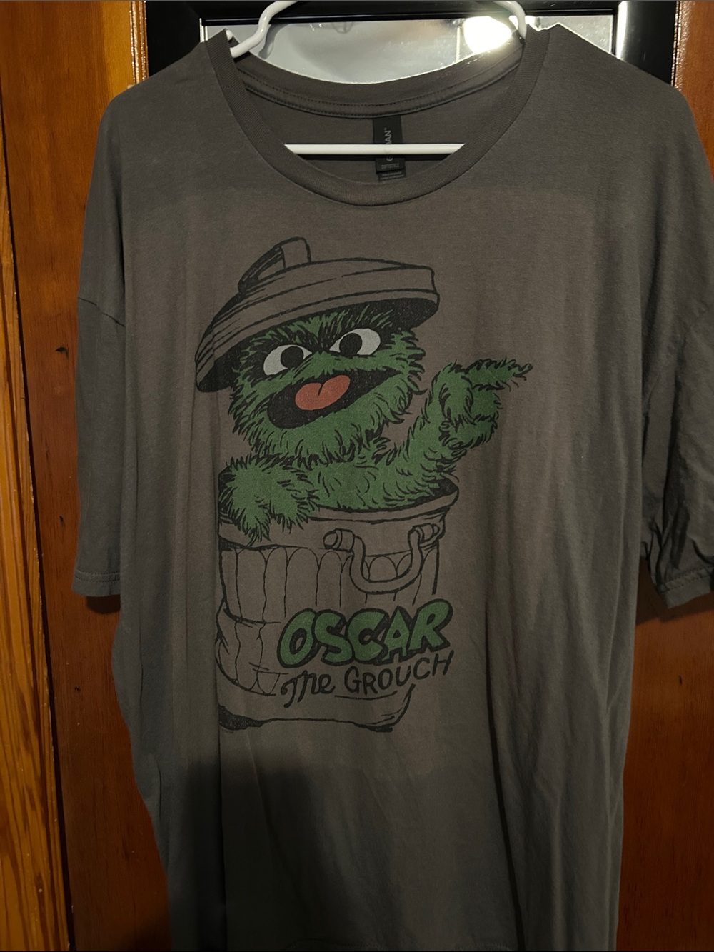 Oscar the Grouch Graphic Tee — Gray with Green Print
